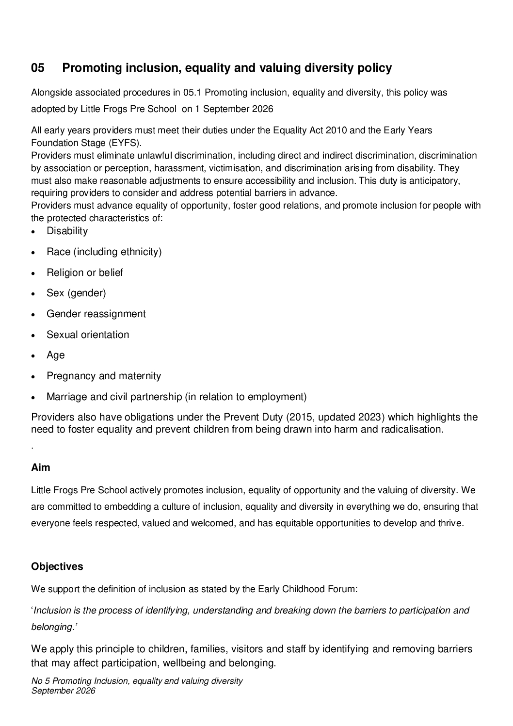 05 Promoting inclusion^LJ equality and valuing diversity policy September 2026 Final
